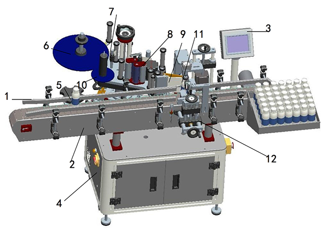 Detaily ilustrácie etiketovacieho stroja